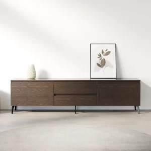 מזנון טלוויזיה מודרני עם גוף פורניר ורגלי ברזל שחורות – דגם Tavik