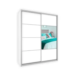 ארון הזזה דגם אור דלת מלמין ודלת חצי מראה